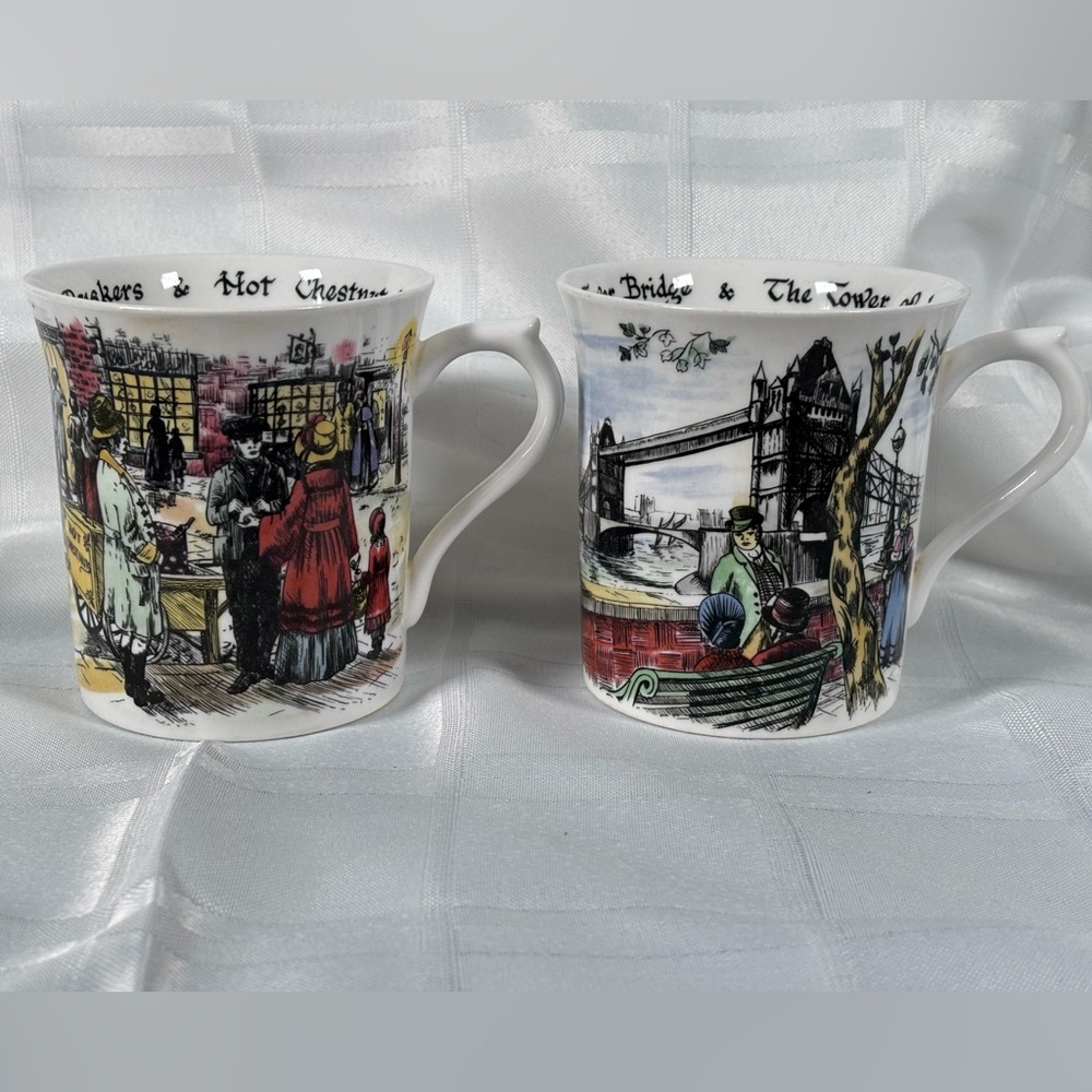 2 Vintage London Scene Mugs - Rosina China - by Carole Watson